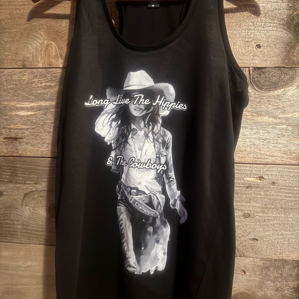 Black Tank Top with Cowboy Graphic